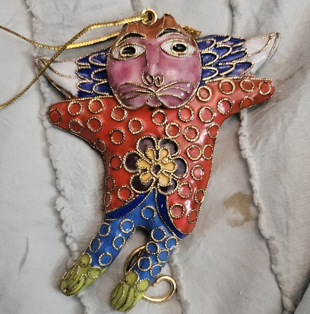 Laurel Burch Colorful Cat Ornament - Red, Blue, Green
